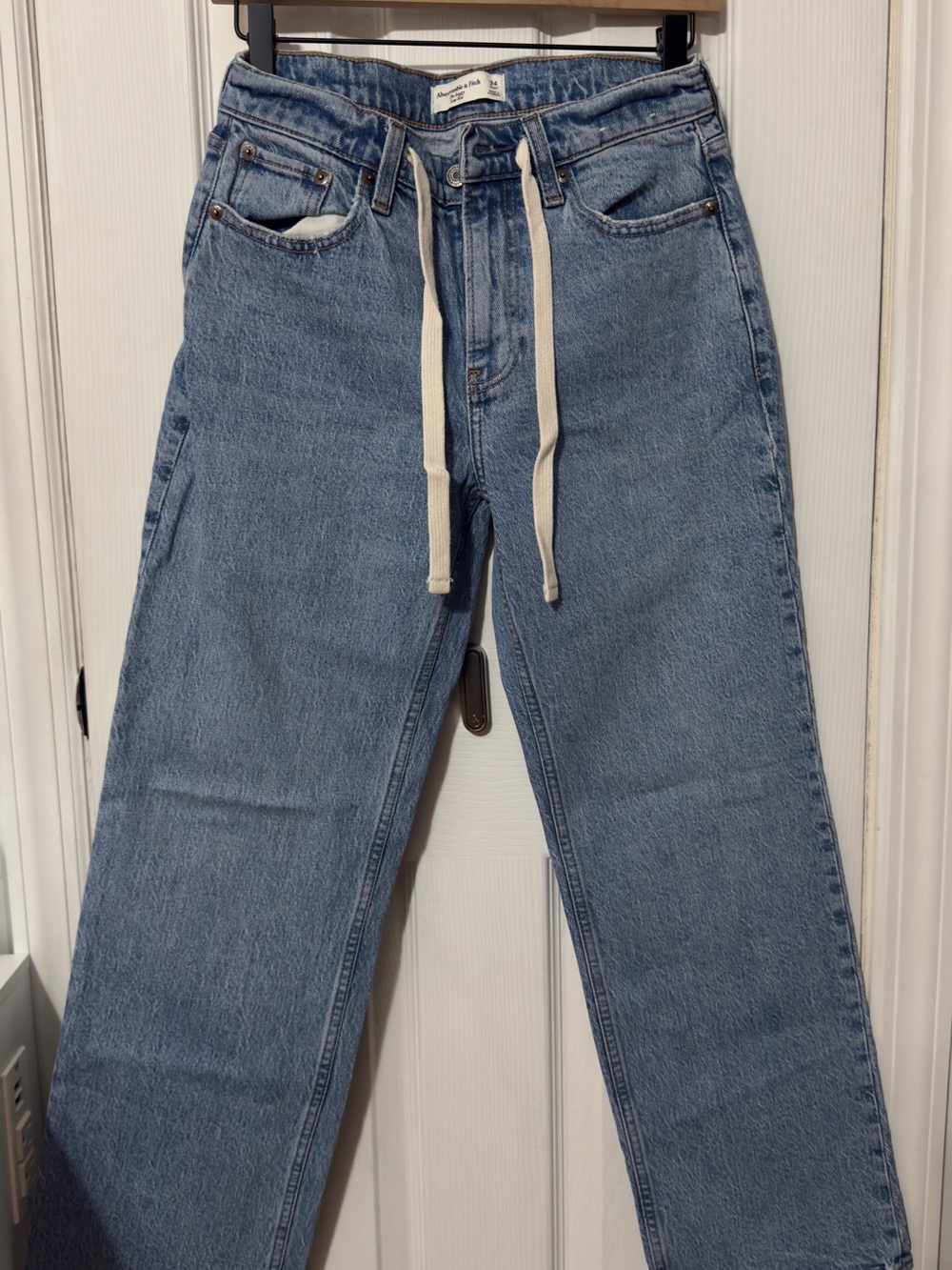 Abercrombie & Fitch Women's Light Blue Baggy Jeans with Drawstring 24/Short